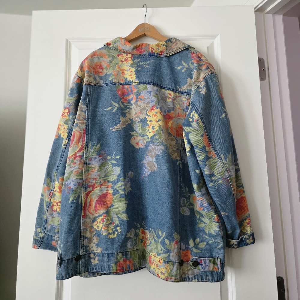 Vintage Susan Graver Denim Jacket Shacket Womens Size 1x Floral Cotton Boho - Picture 3 of 8